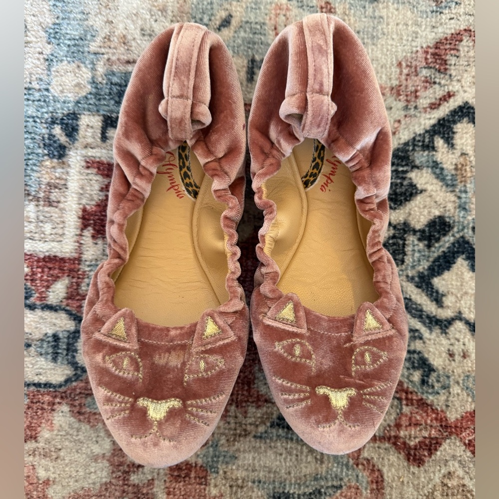 Charlotte Olympia Blush Velvet Flats